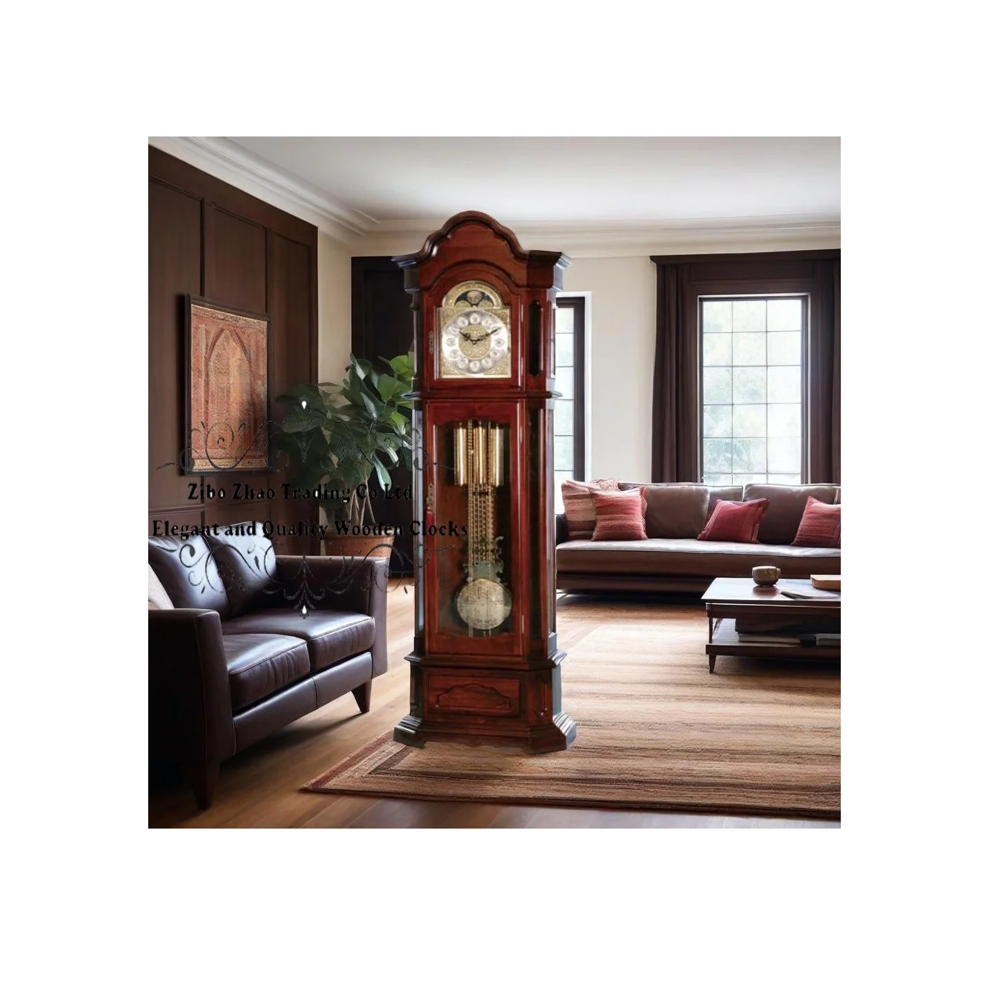 Grandfather Clock the Cable-driven, Triple Chime Kieninger Movement Plays Westminster, St. Michael, and Whittington Chimes