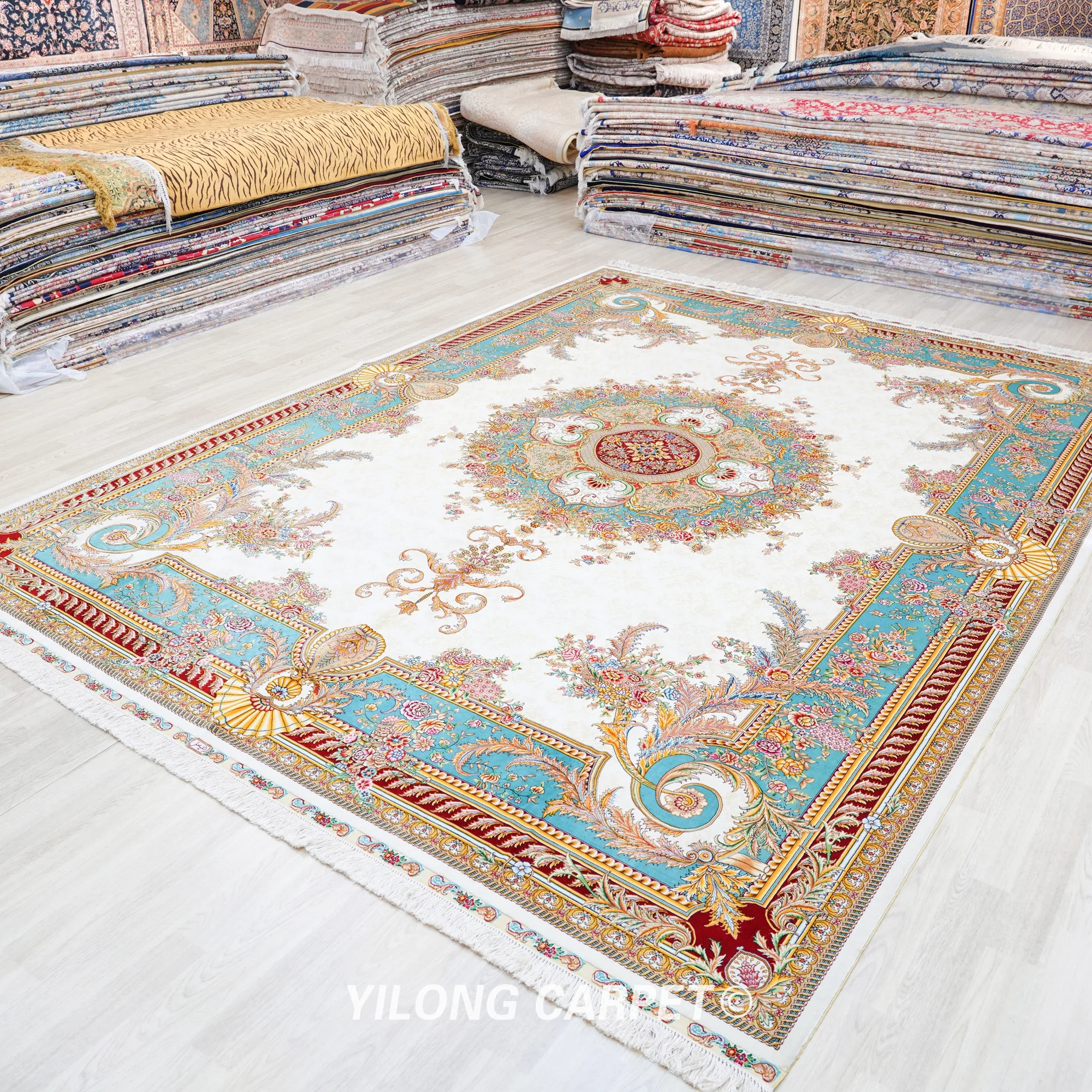 Yilong 9'x12' Oversize Luxury Royal Silk Rug Medallion Silk Persian