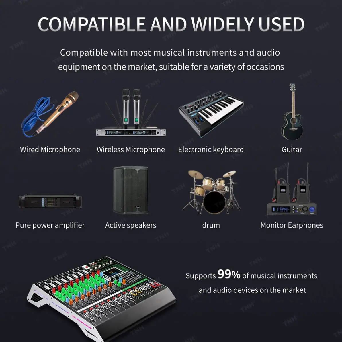 Tnh Mc-rx8 8 Channel Dj Mixing Console With Dsp Effects & Led Lights