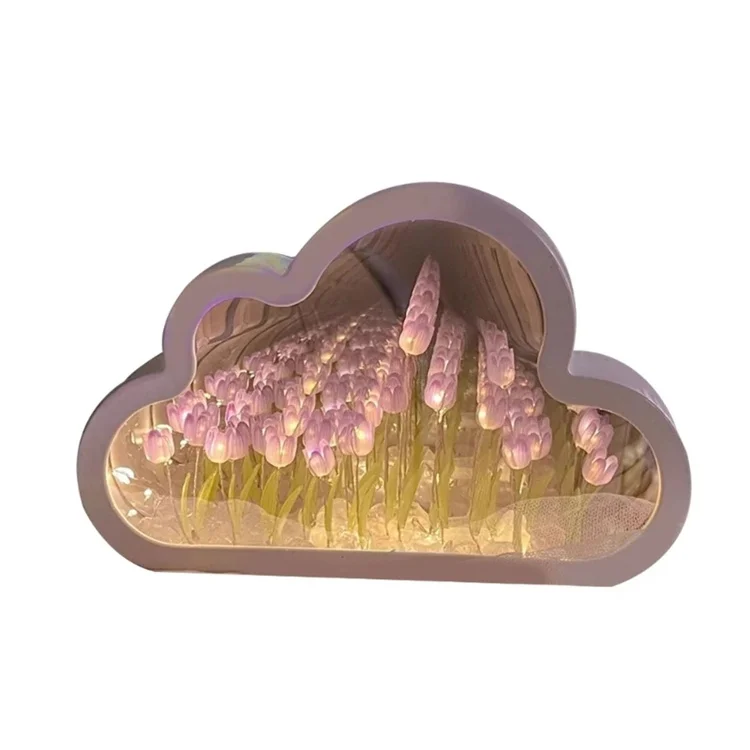 LED DIY Tulip Night Light Cloud Tulip Mirror Lights LED Handmade Simulated Tulip Table Lamp Room Desktop Decor Teen Girls