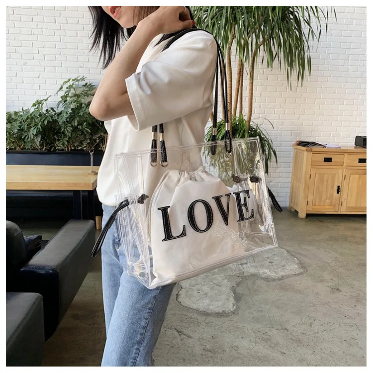 Source 2021 new arrival Transparent PVC Handbag Crossbody Bag Set