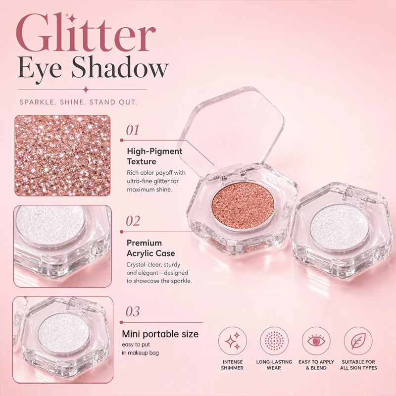 product luxury hexagonal case glitter eye shadow private label high pigment shimmer single eyeshadow custom logo-4