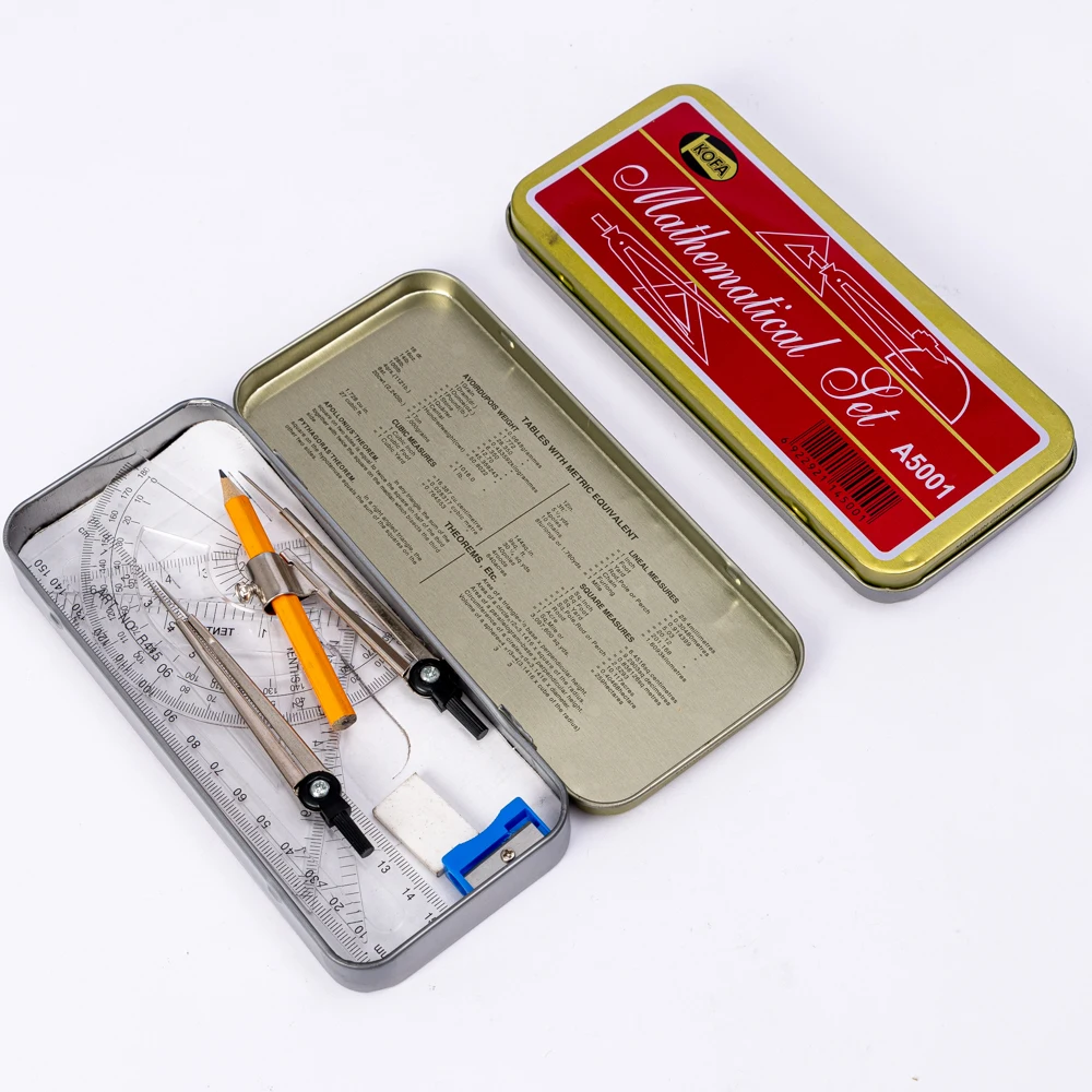 Набор геометрических математических компасов из 9 предметов с Небьющимся ящиком для хранения включает 2 компасы линейку ластик точилку карандашей