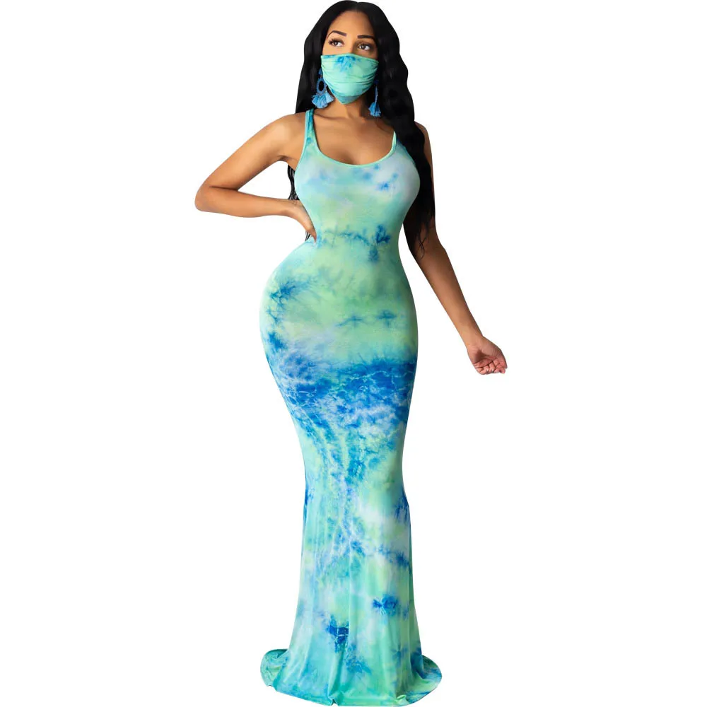 Tie Dye Bodycon Long Maxi Party Dress 