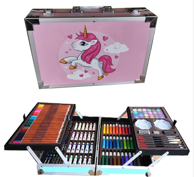 145PCS Aluminium Unicorn Stationery Set Kids Art Kit for Kids