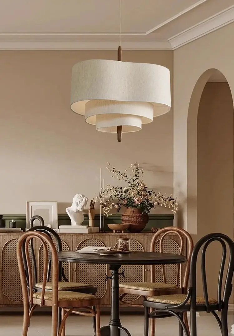 Living Room Restaurant Kitchen Dining Chandelier Led E27 Vintage Kitchen Ceiling Fabric Wabi Sabi Pendant Light