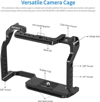 NEEWER Camera Cage Compatible with Canon EOS R5 R5C R6 R6 Mark II, Aluminum Alloy DSLR Rig Stabilizer with 1/4"&3/8" Threads detail image