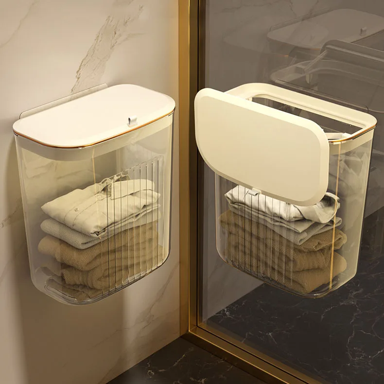 Wall Mounted Plastic Laundry Basket Hanging Storage Basket Bathroom