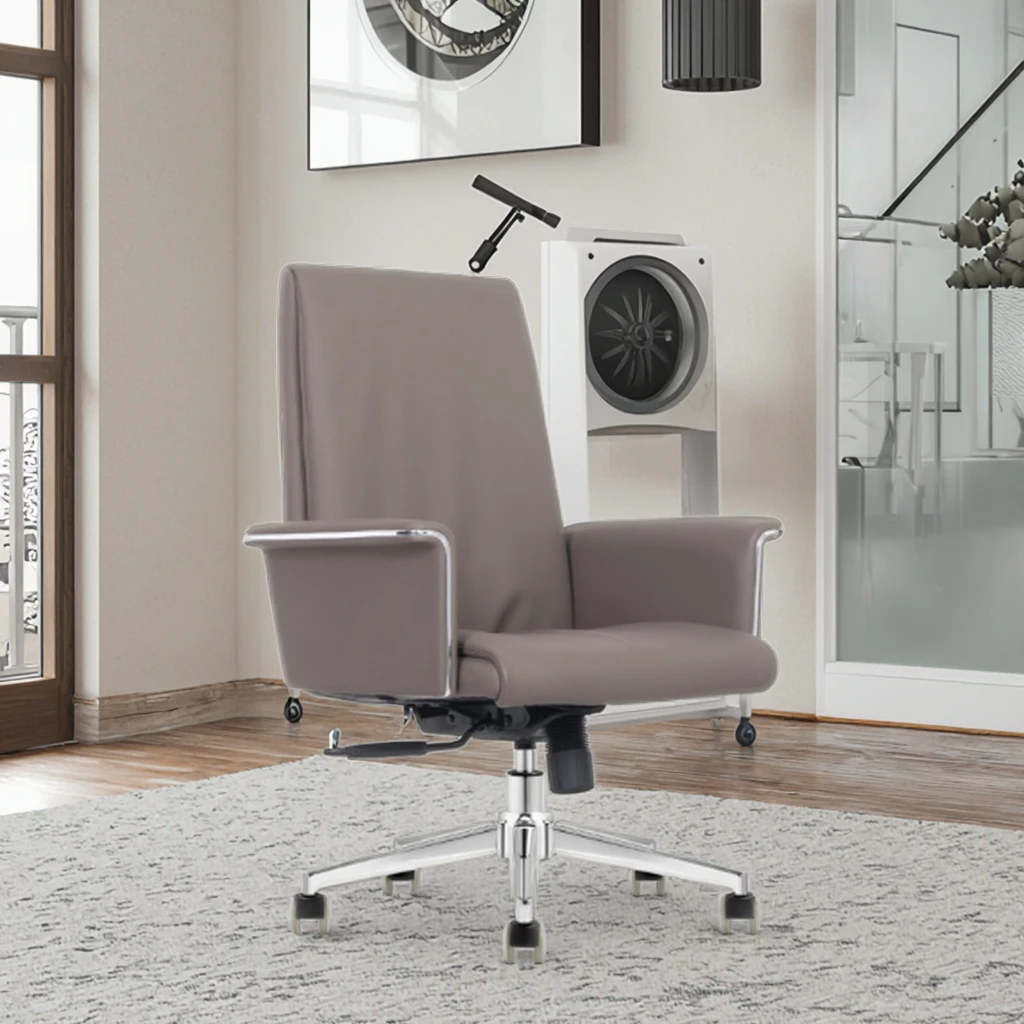 Leather Executive Office Guest Chair Double Layer Armrest Adjustable Lift Height High Density Foam Modern Minimalist Design 4