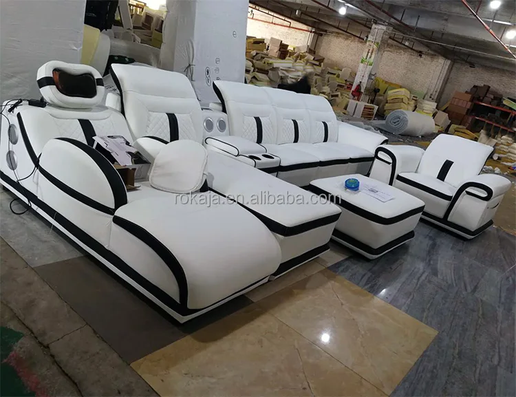 Luxury Smart Leather Recliner Sofa with Adjustable Headrest, Massage ...