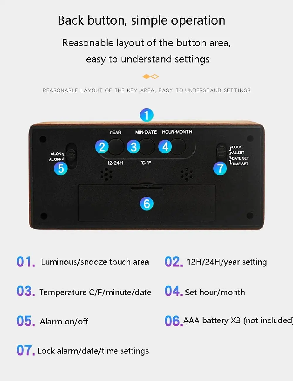 Safety and Environmental Sleeping Solid Wood Retro Large Screen Led Portable Temperature Humidity Silent Digital Desk Clock