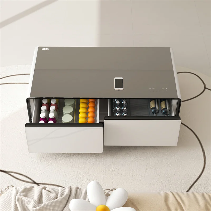 TB135 Smart Coffee Table with Cooling Drawers Wireless Charging Speakers LED Light Fridge Coffee Table