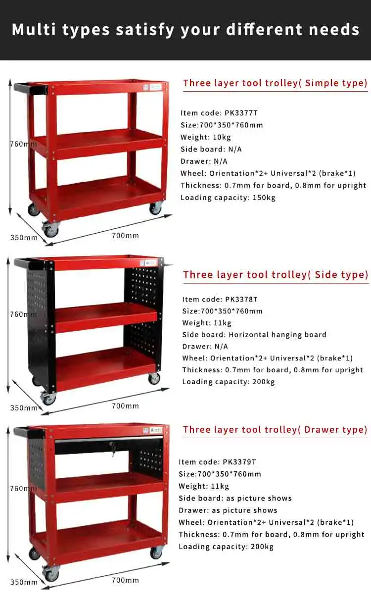 Kafuwell Pk3377t Three Tray Car Heavy Duty Tool Trolley Tools