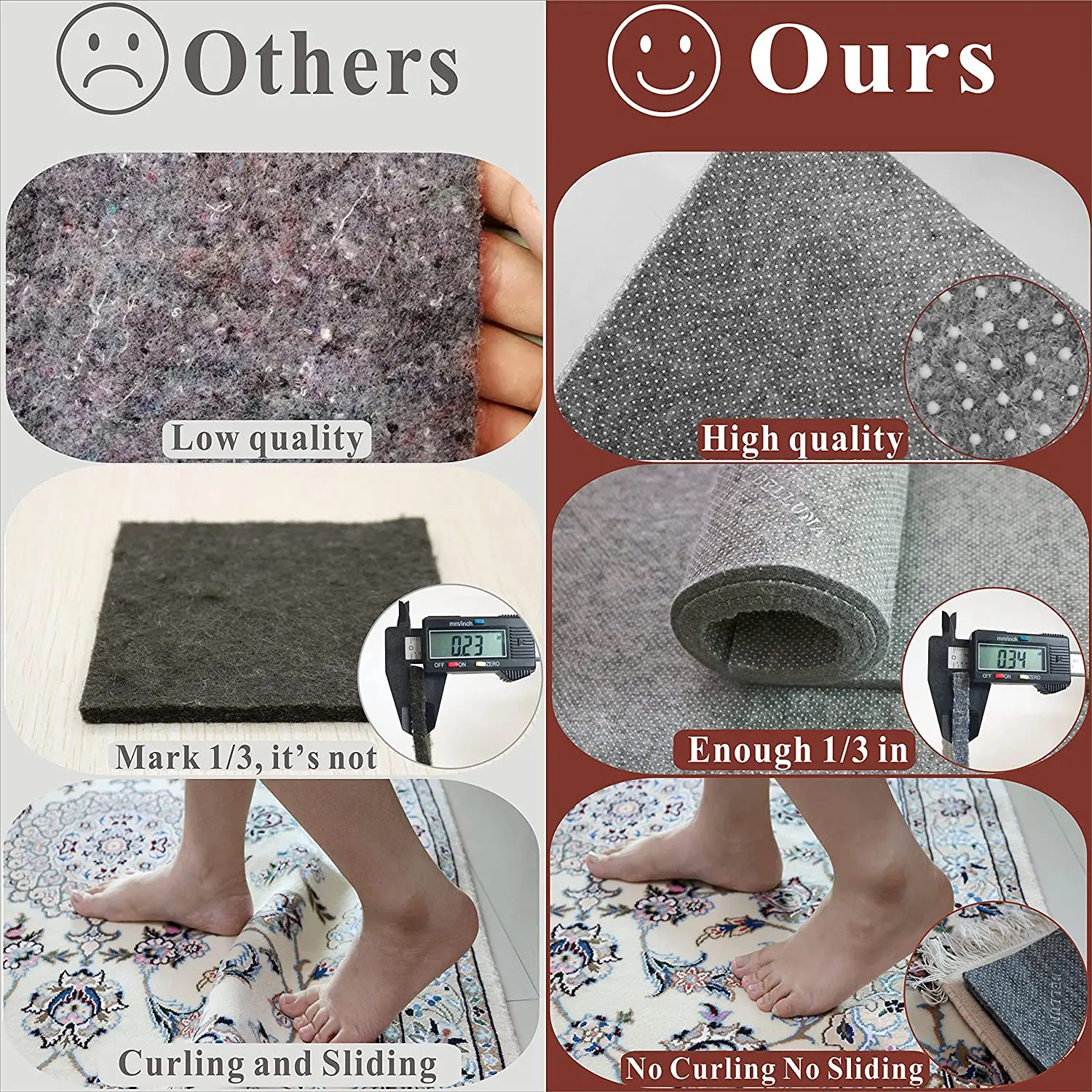 Carpet Padding Non Slip Area Rug Pad 1/4" Polyester Carpet Underlay