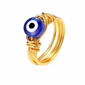 wholesale diamond evil eye stones ring stainless steel evil eye jewelry diamond blue 18 gold plated evil eye ring