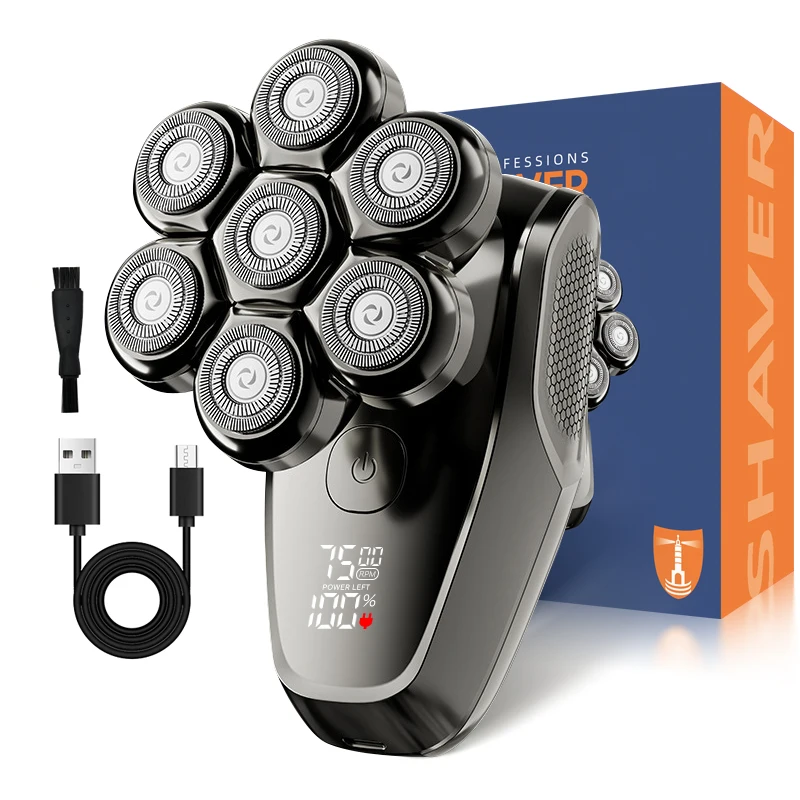 Men's 5-in-1 Rechargeable Electric Shaver with Seven Shaving Heads Self-Use Digital Display Shaving Machine for Household Use