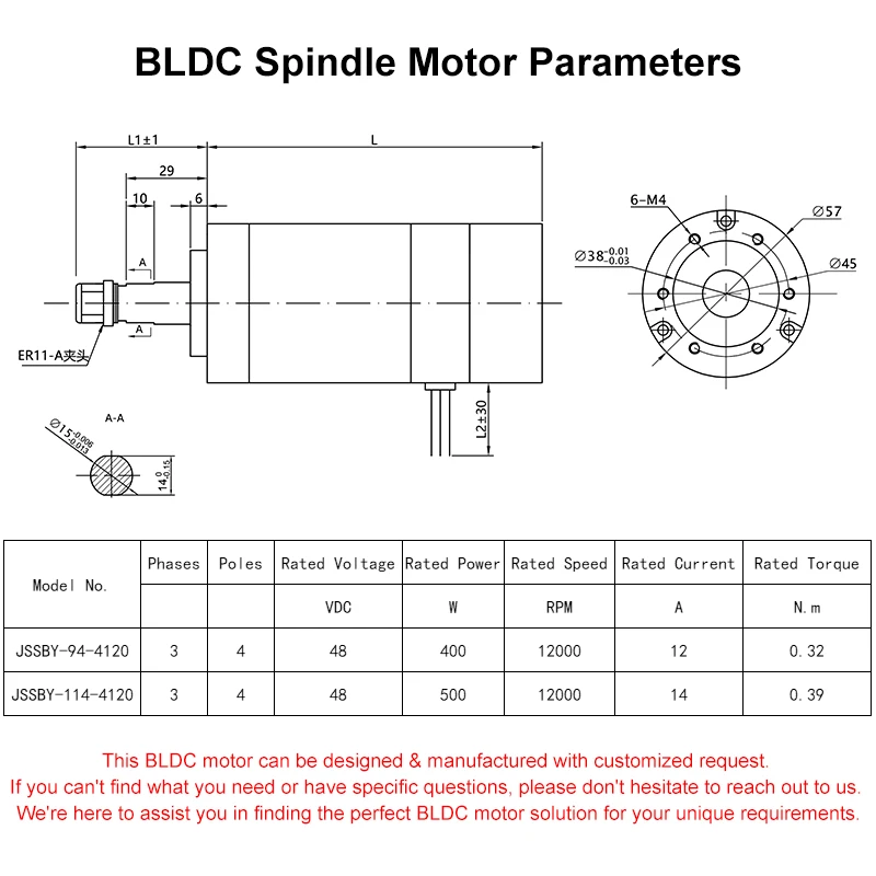 廻ページ 48V 500W Brushless Spindle Motor - Efficient & Reliable Power