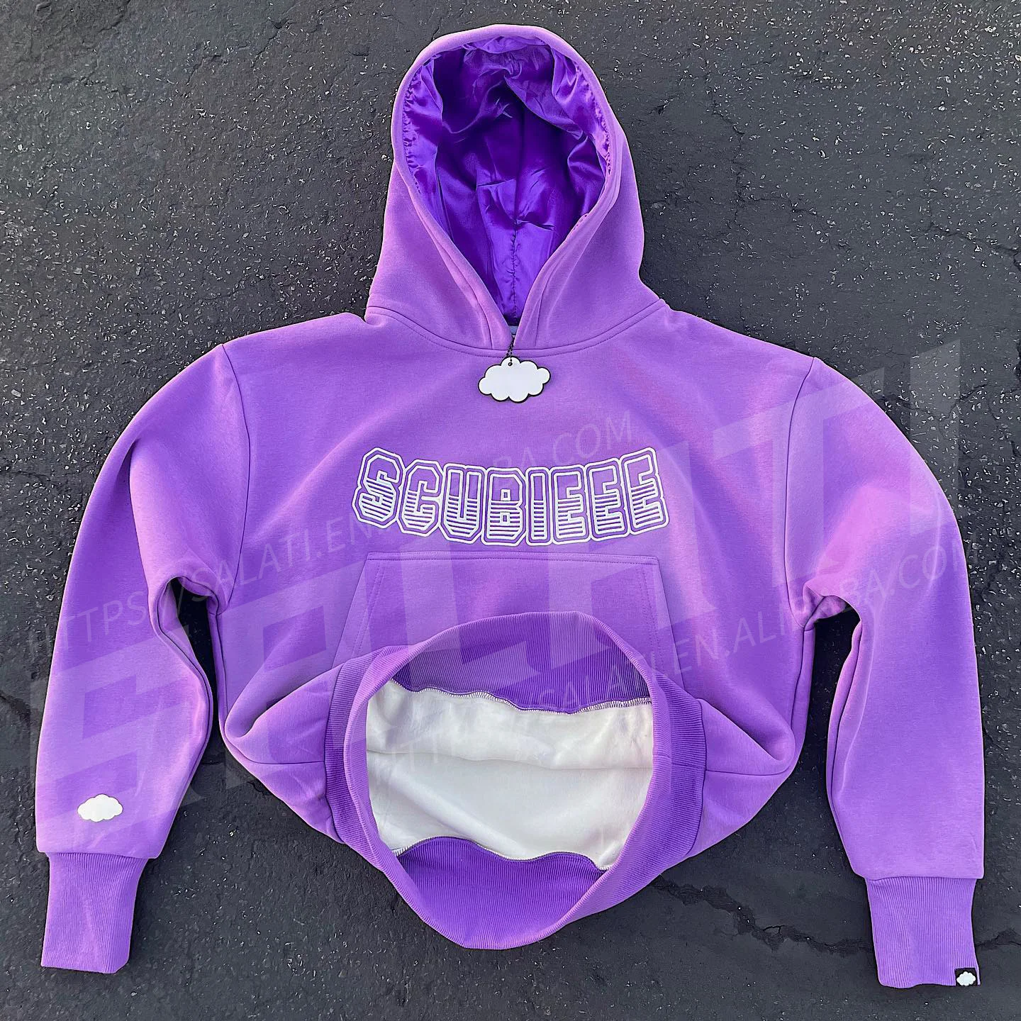 Salati No String Hoodie Men Cotton PullOver Heavyweight Oversized Embroidery Satin Lined Streetwear Unisex Hoodie With Silk Hood gallery 4