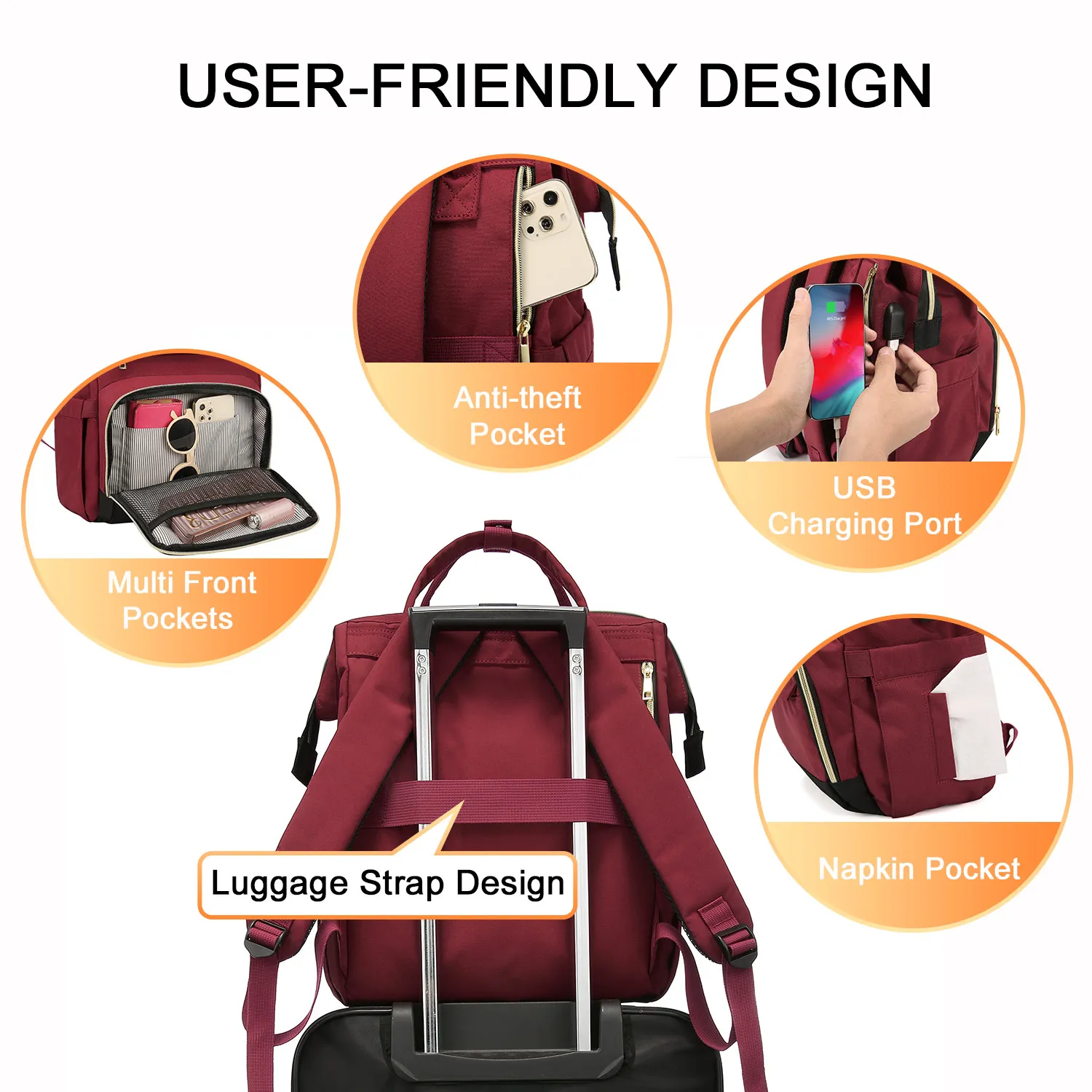 Nylon Waterproof School Laptop Backpack With Usb Oem Available