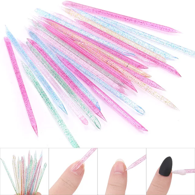 100pcs Crystal Sticks Nail Cuticle Pusher Reusable Dual Ended Cuticle Remover Dotting Drill Pen Nails Art Care Manicures Tools