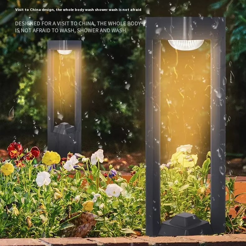 سازنده ژونگشان، چراغ چمن الئیدی ضدآب مدرن ساده برای فضای باز با تغذیه خورشیدی و رتبه IP65، برای حیاط، ویلا و باغ، اندازههای کوچک