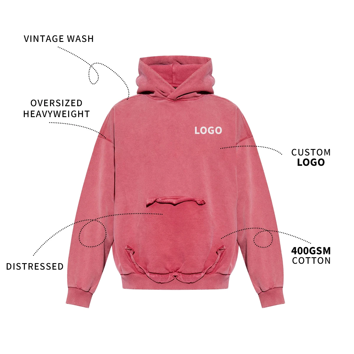 product custom mens  cotton french terry hoodie heavyweight oversized distressed acid wash streetwear pullover plain hoodie for men-3