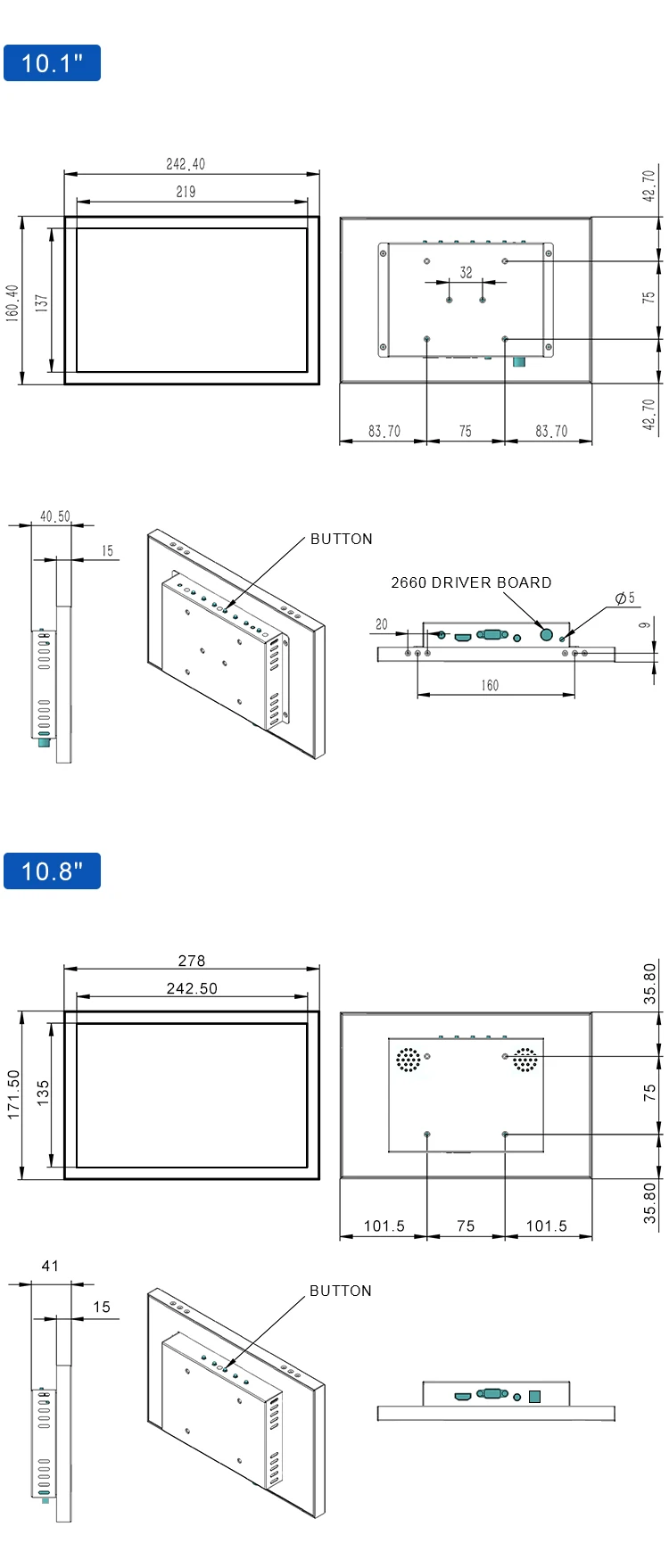 Custom Industrial IPS Touch Screen Monitors 10-23 Inch Capacitive Touchscreen LCD Display with Built-in Speaker for Desktop