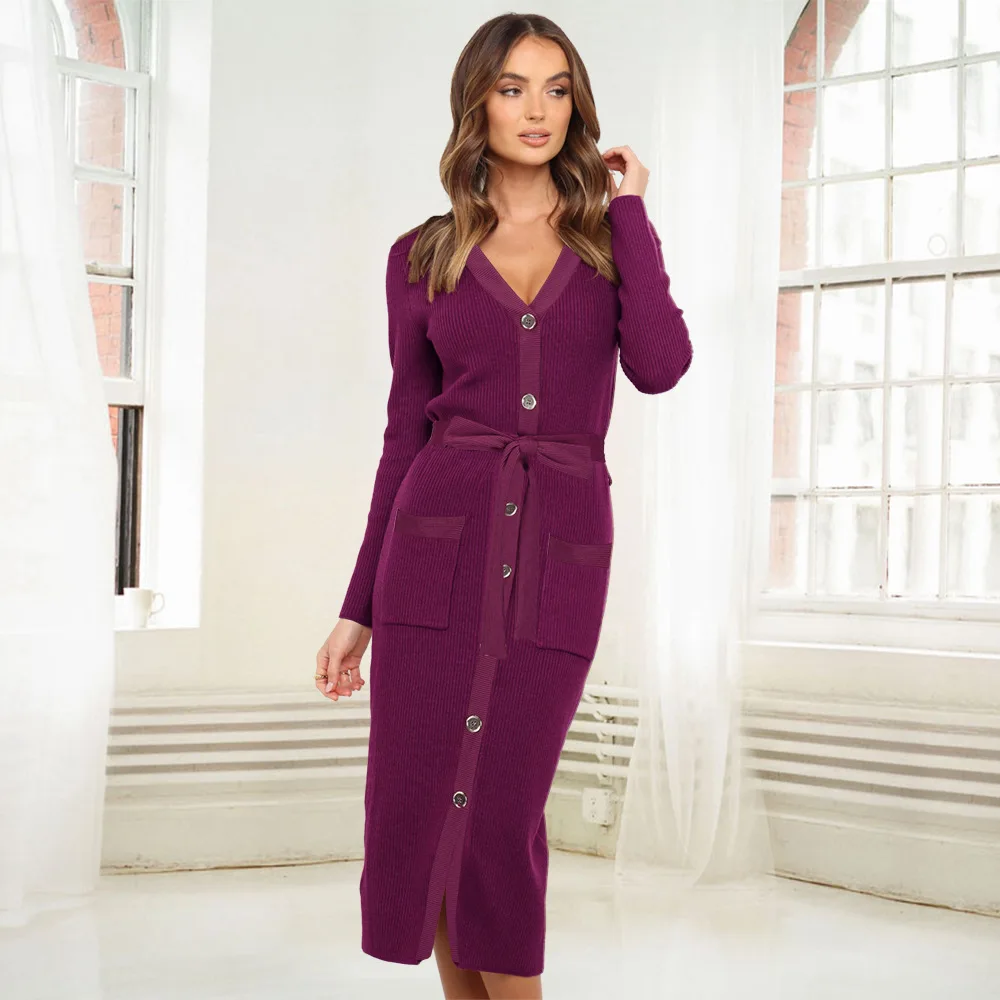2022 Primavera Vestido De Las Mujeres Ropa De Moda De Cuello En V Manga  Larga Elegante Bodycon Midi De Punto Vestidos - Buy Vestido De Estilos Para  Mujer 2022,2022 Vestidos De Primavera,Bodycon