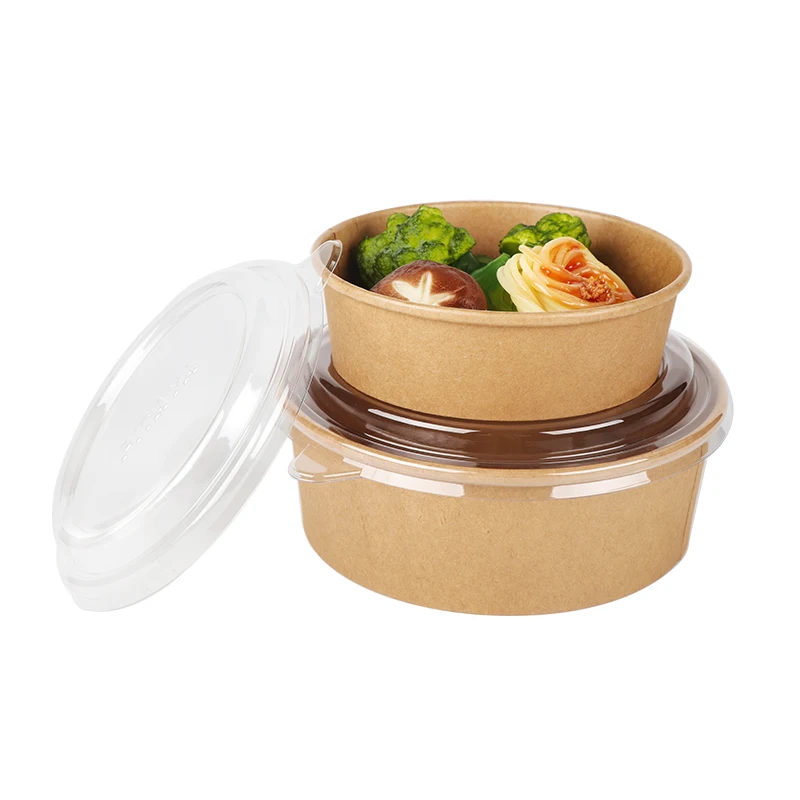 Cuenco de ensalada de impresión de encargo disponible del papel de Kraft del envase de la caja del envasado de alimentos con la tapa