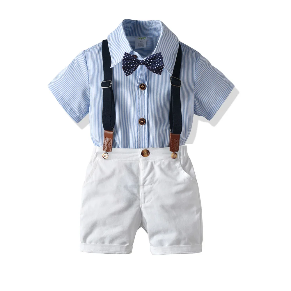 Ensemble d'été pour bébé garçon, chemise blanche avec nœud