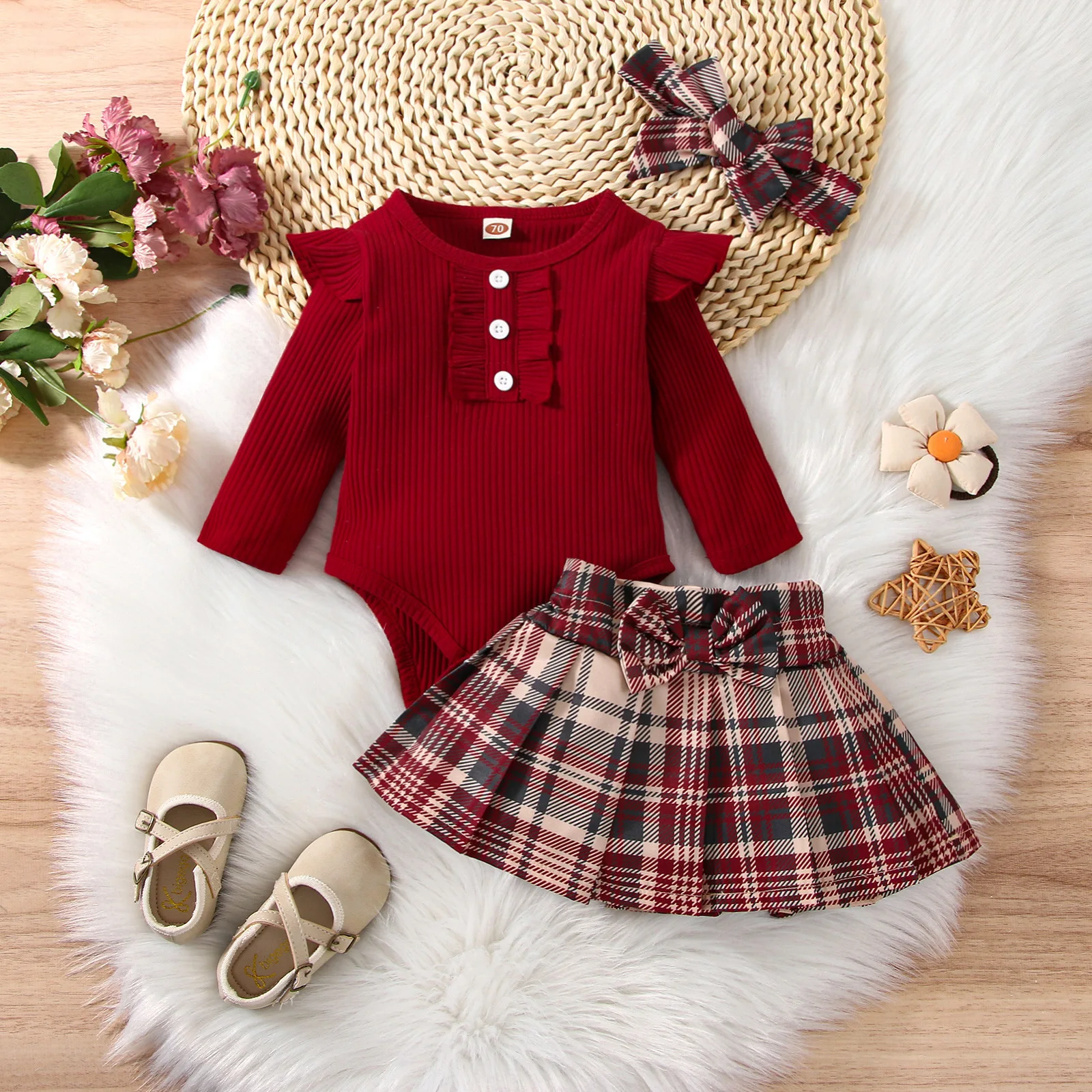 Children's Clothing Autumn And Winter Baby Girls' Romper Plaid Skirt