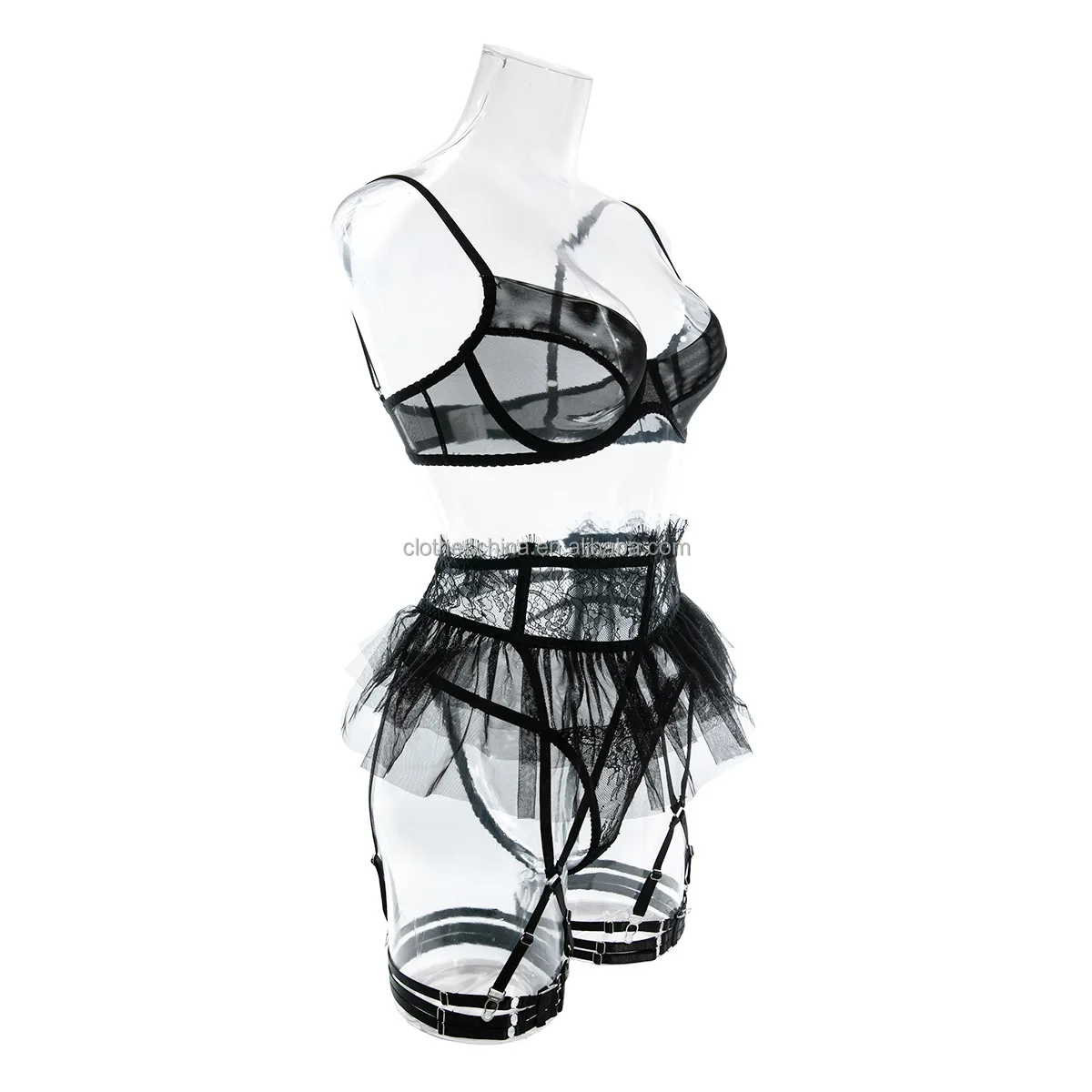 Chuangerm Oem 2024 New Fashion Sexy Lingerie For Women Fluffy Skirt Mesh Perspective Garters 1209