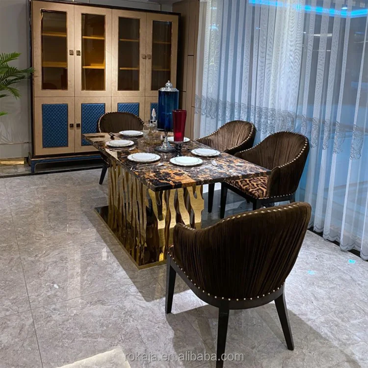 Italian New Style Dining Room Furniture High End Stainless Steel Rectangular Dining Tables Luxury Classic Dinner Table Set
