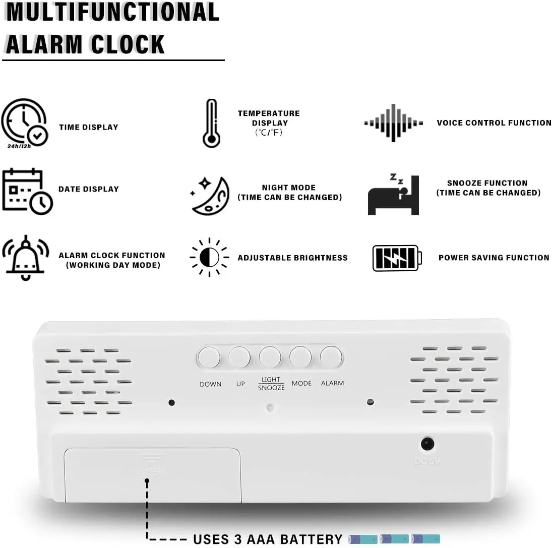 Smart LED Digital Alarm Clock Large Display LED Mirror Clock Surface for Wake up Home Decor Mirror Digital Table Clock