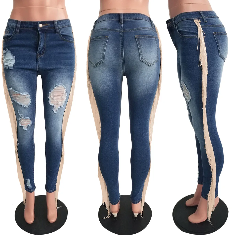 Quần Jeans Tua Rua Cạp Cao Cho Nữ,Quần Bò Denim Thoải Mái Khoét Lỗ Thời  Trang Quyến Rũ Cho Bạn Trai - Buy Thời Trang Dạo Phố Phụ Nữ Quần Jean,Jeans  Bạn