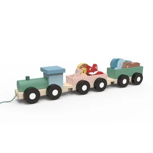 Unisex Montessori Educational Pretend Pull Wooden Train Car Toys Nontoxic for Children Babies Aged 18 Months+ Fun Preschool Toys