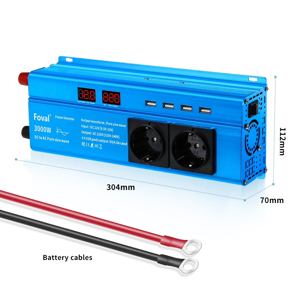 Foval Portable Solar Power Inverter 1000W 2000W Pure Sine Wave