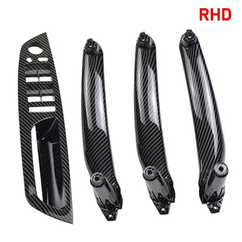 Left Hand Drive For BMW E70 E71 X5 X6 2007-2013 Carbon Fiber Beige Black Car Interior Inner Door Handle Panel Pull Trim Cover