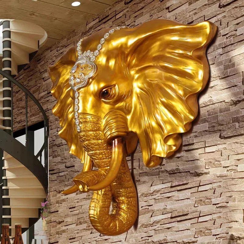 Factory Customizable Abstract Elephant Animal Head Statue Indoor Home Decor Feng Shui Wall Hanging Metal Casting Decoration