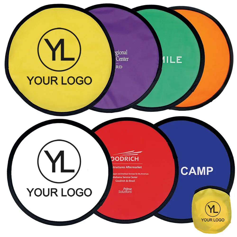 Custom Printed Soft Nylon Flying Disc Round Nylon Hand Folding Fan Pouch Saucer Foldable Flying Disc Customized Logo with Pocket