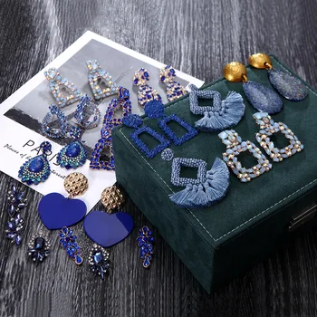 HOVANCI Fashion Jwellary Earrings 9 Bling Blue Rhinestone Crystal Flower Heart Cloud Diamond Drop Earring
