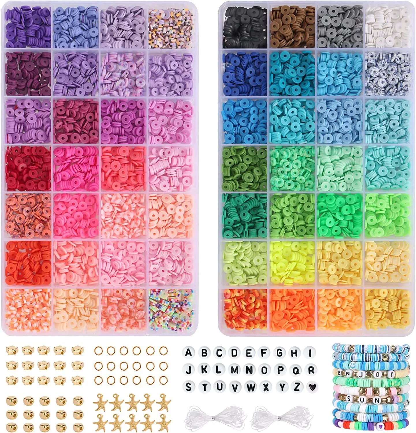 96 Color Clay Bead Craft Kit Diy 6mm Flat Round Spacer Polymer Clay