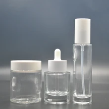 Customized Empty Glass Cream Jar and Pump Spray Bottle Cosmetics Packaging Sets Face Cream Lotion Bottle