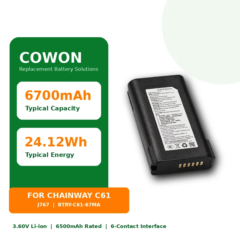 Cowon J767 3.6V 6700mAh 24.12Wh Li-ion Replacement Battery for Chainway C61 Barcode Scanner BTRY-C61-67MA