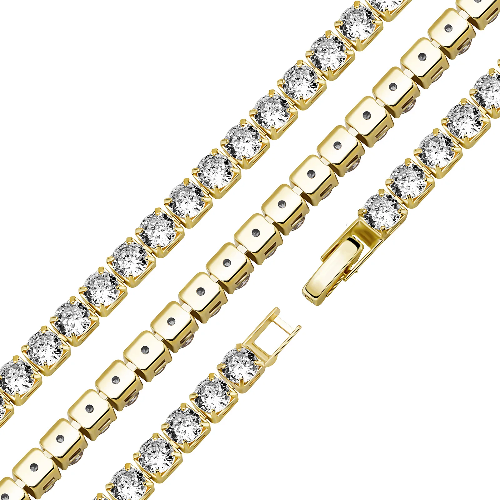 Women's Tarnish Free Chain Necklace Real PVD Gold Tennis Chain Hip-Hop Choker Necklace 3A+ Zircon Fine Beaded Tennis Necklace