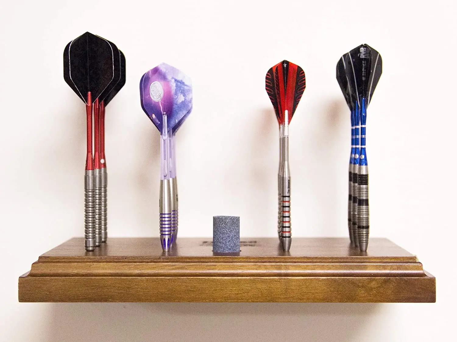 Wooden Dart Holder Display With Dart Sharpener Stone Wall Mounted Solid