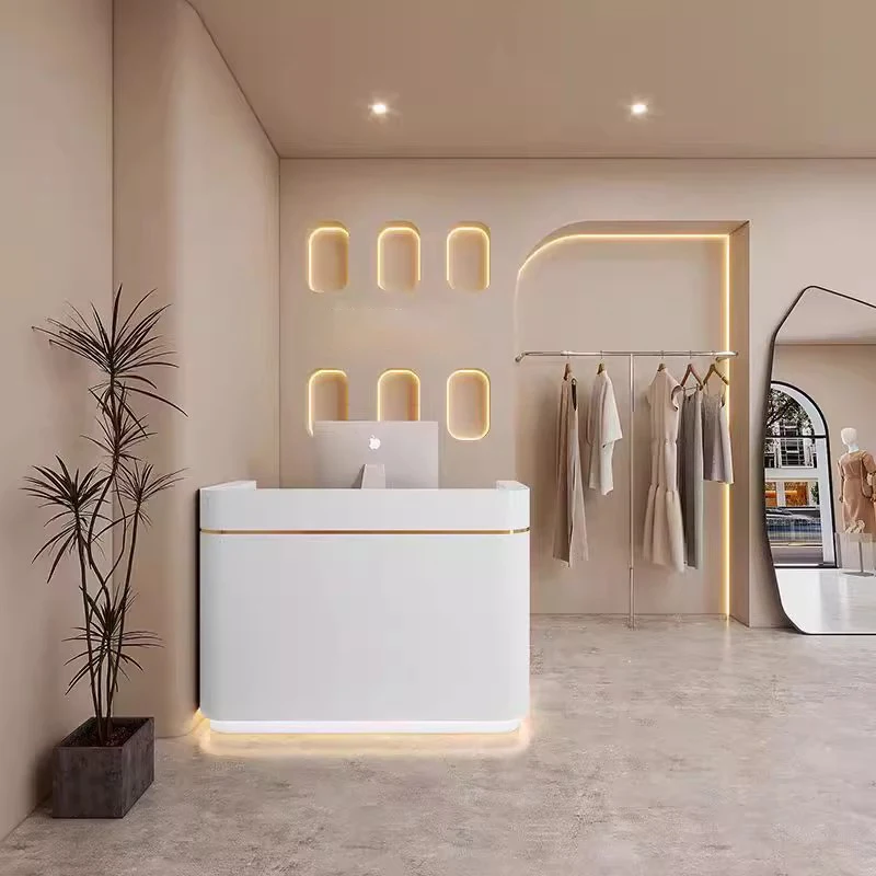 Modern Elegant Rectangular Reception Desk Mini Small Beauty Salon Spa Furniture Reception Desk for Ladies Boutique
