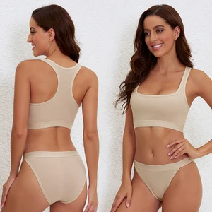 Factory wholesale 100% cotton beautiful back sling high elastic comfortable sports bra set U-neck beautiful chest breathable bra