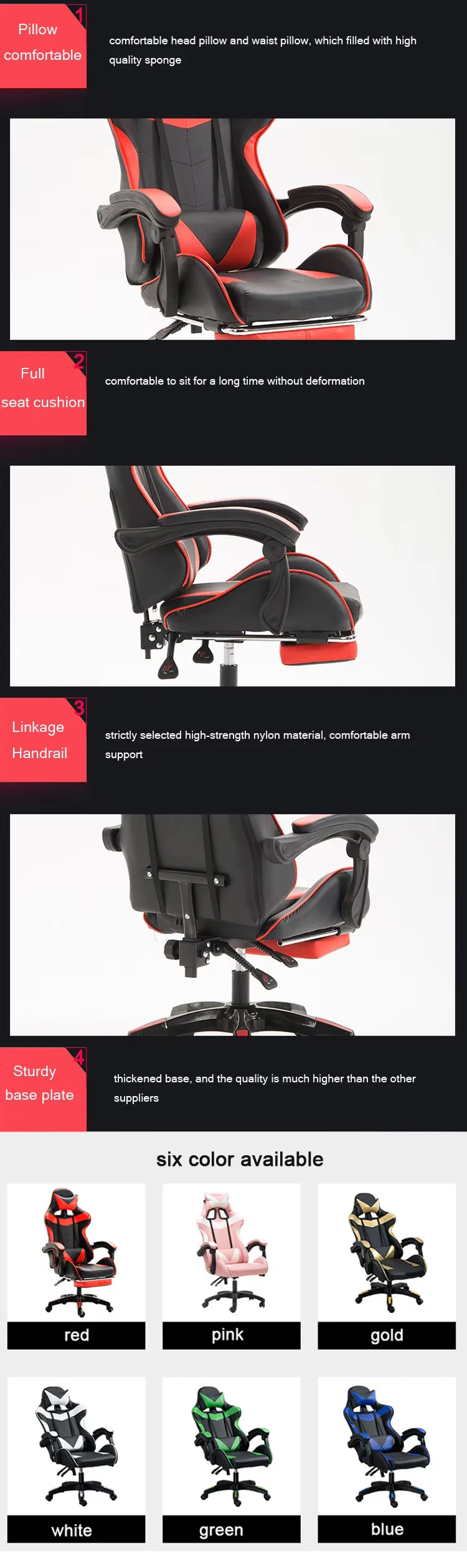 Swivel Gaming Chair with footrest Swivel Faux Leather Game Chair office Ergonomic Computer Silla Gaming Racing Chair For E-Sport
