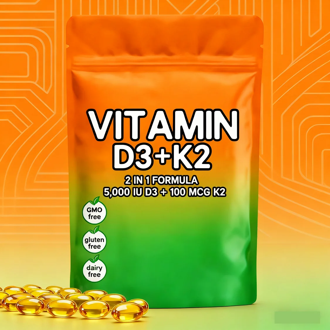 OEM Private Label Vegan Raw Material 5000iu Vitamin D3 K2 Softgel Capsules